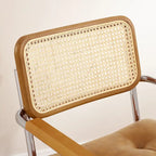 Fauteuil pivotant d'appoint marron/vert/blanc cassé/noir avec dossier en rotin et pieds en bois – 1 place