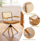 Fauteuil pivotant d'appoint marron/vert/blanc cassé/noir avec dossier en rotin et pieds en bois – 1 place