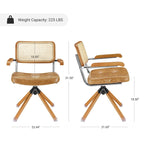 Fauteuil pivotant d'appoint marron/vert/blanc cassé/noir avec dossier en rotin et pieds en bois – 1 place
