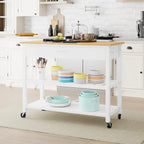 Futzca Kitchen Island Cart on Wheels with Large Worktop,Towel Rack,Drawers and Open Shelves - N/A