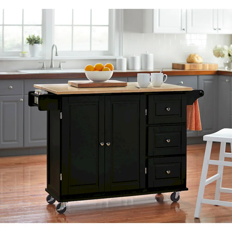 Chariot de cuisine à abattant 3 tiroirs Noir / Gris clair / Rouge / Blanc / Gris anthracite / Cerisier / Bleu indigo – Cadre en bois avec armoire, Unité simple