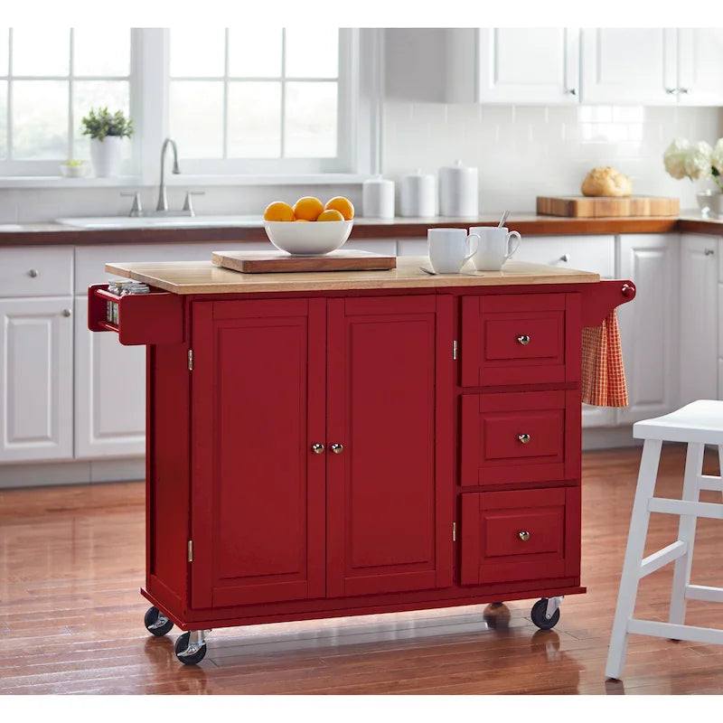 Chariot de cuisine à abattant 3 tiroirs Noir / Gris clair / Rouge / Blanc / Gris anthracite / Cerisier / Bleu indigo – Cadre en bois avec armoire, Unité simple