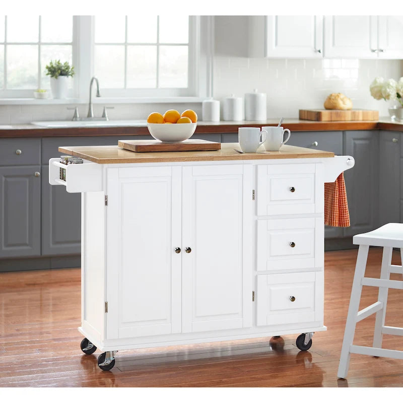 Chariot de cuisine à abattant 3 tiroirs Noir / Gris clair / Rouge / Blanc / Gris anthracite / Cerisier / Bleu indigo – Cadre en bois avec armoire, Unité simple