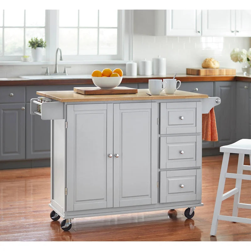 Chariot de cuisine à abattant 3 tiroirs Noir / Gris clair / Rouge / Blanc / Gris anthracite / Cerisier / Bleu indigo – Cadre en bois avec armoire, Unité simple