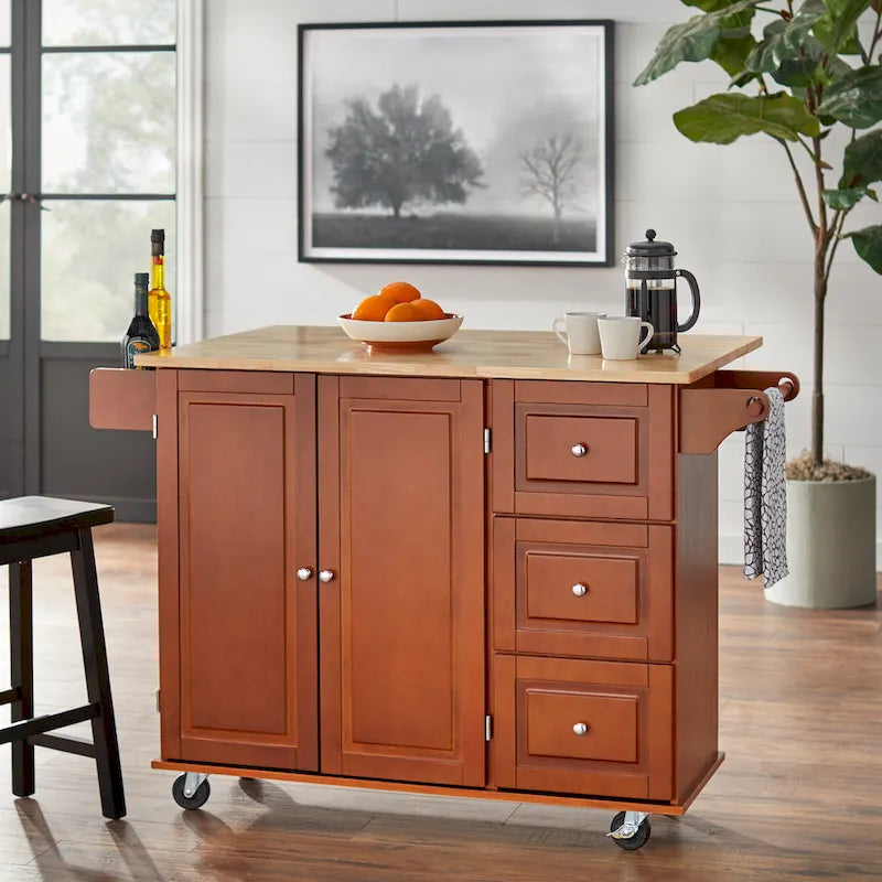 Chariot de cuisine à abattant 3 tiroirs Noir / Gris clair / Rouge / Blanc / Gris anthracite / Cerisier / Bleu indigo – Cadre en bois avec armoire, Unité simple