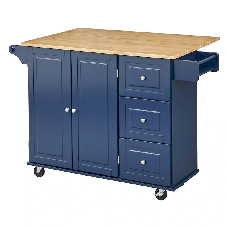 Chariot de cuisine à abattant 3 tiroirs Noir / Gris clair / Rouge / Blanc / Gris anthracite / Cerisier / Bleu indigo – Cadre en bois avec armoire, Unité simple