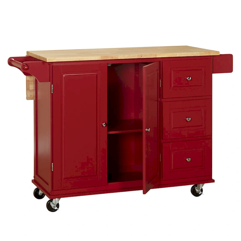 Chariot de cuisine à abattant 3 tiroirs Noir / Gris clair / Rouge / Blanc / Gris anthracite / Cerisier / Bleu indigo – Cadre en bois avec armoire, Unité simple