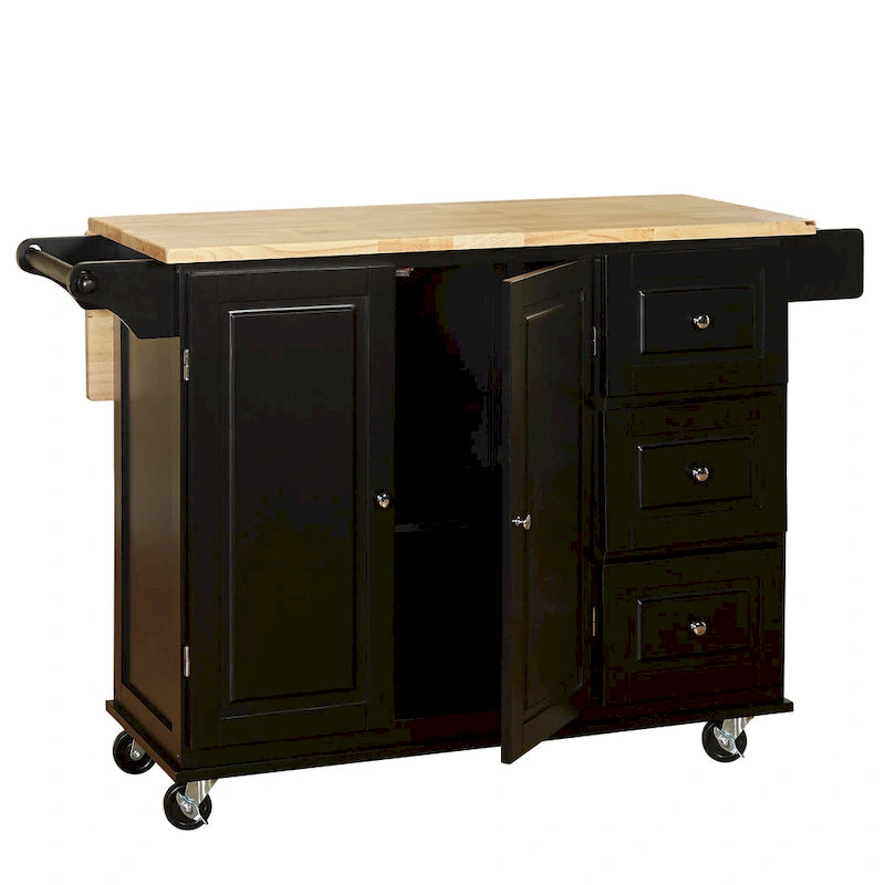 Chariot de cuisine à abattant 3 tiroirs Noir / Gris clair / Rouge / Blanc / Gris anthracite / Cerisier / Bleu indigo – Cadre en bois avec armoire, Unité simple
