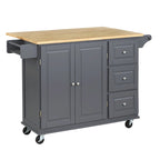Chariot de cuisine à abattant 3 tiroirs Noir / Gris clair / Rouge / Blanc / Gris anthracite / Cerisier / Bleu indigo – Cadre en bois avec armoire, Unité simple