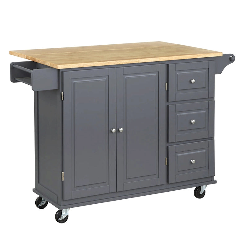 Chariot de cuisine à abattant 3 tiroirs Noir / Gris clair / Rouge / Blanc / Gris anthracite / Cerisier / Bleu indigo – Cadre en bois avec armoire, Unité simple