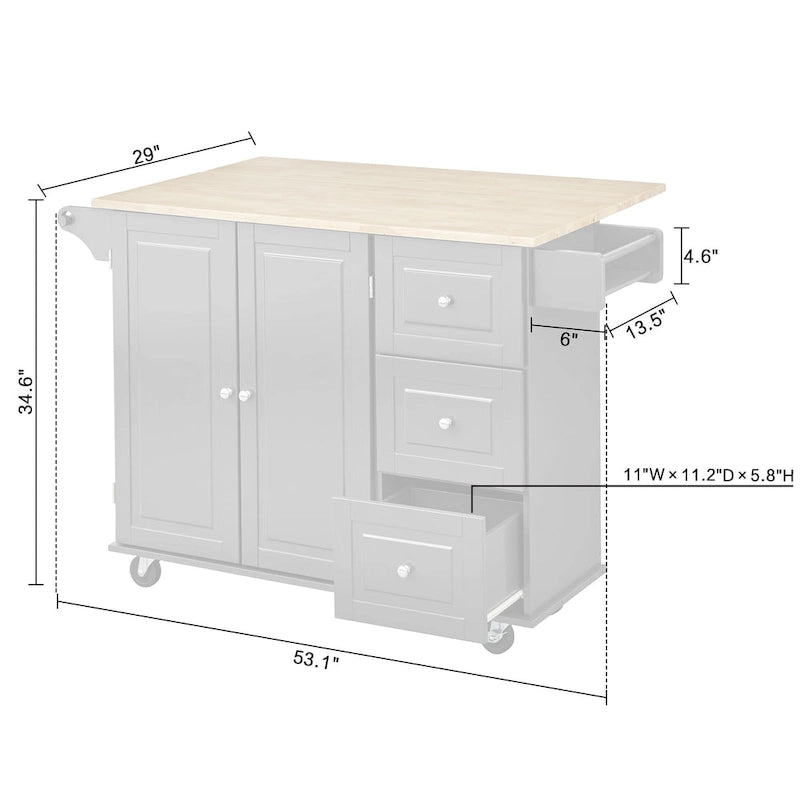 Chariot de cuisine à abattant 3 tiroirs Noir / Gris clair / Rouge / Blanc / Gris anthracite / Cerisier / Bleu indigo – Cadre en bois avec armoire, Unité simple