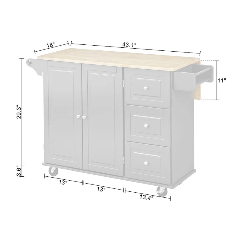 Chariot de cuisine à abattant 3 tiroirs Noir / Gris clair / Rouge / Blanc / Gris anthracite / Cerisier / Bleu indigo – Cadre en bois avec armoire, Unité simple