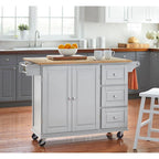 Chariot de cuisine à abattant 3 tiroirs Noir / Gris clair / Rouge / Blanc / Gris anthracite / Cerisier / Bleu indigo – Cadre en bois avec armoire, Unité simple