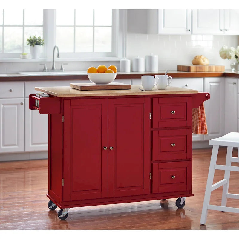 Chariot de cuisine à abattant 3 tiroirs Noir / Gris clair / Rouge / Blanc / Gris anthracite / Cerisier / Bleu indigo – Cadre en bois avec armoire, Unité simple