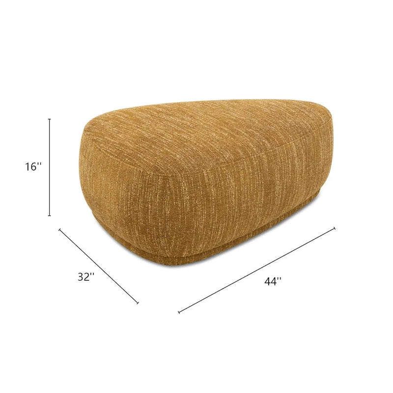 Pouf triangulaire arrondi jaune moutarde / havane – Style moderne, pour 1 à 2 personnes