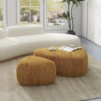 Pouf triangulaire arrondi jaune moutarde / havane – Style moderne, pour 1 à 2 personnes