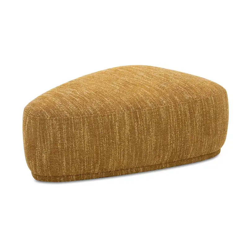 Pouf triangulaire arrondi jaune moutarde / havane – Style moderne, pour 1 à 2 personnes