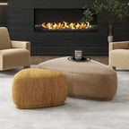 Pouf triangulaire arrondi jaune moutarde / havane – Style moderne, pour 1 à 2 personnes