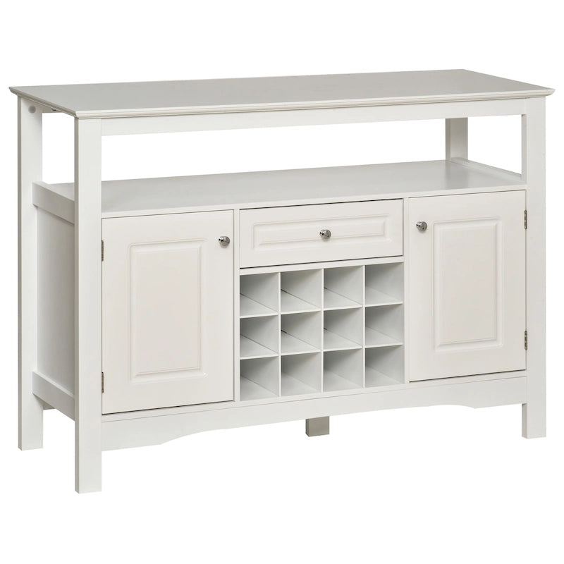 Buffet/bar de cuisine moderne expresso/blanc avec tiroir, 2 placards et casier à vin pour 12 bouteilles – Unité individuelle