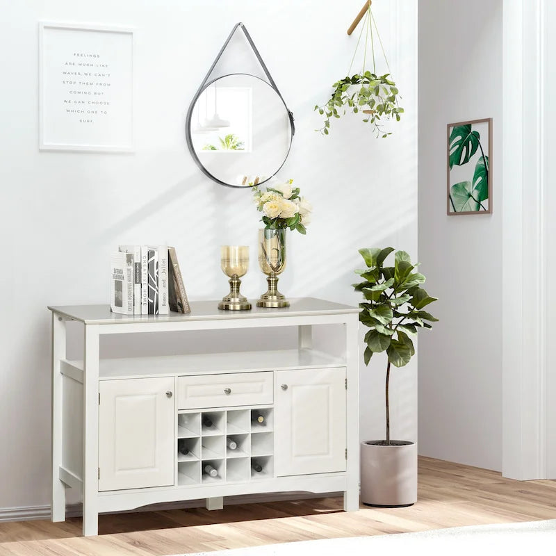 Buffet/bar de cuisine moderne expresso/blanc avec tiroir, 2 placards et casier à vin pour 12 bouteilles – Unité individuelle