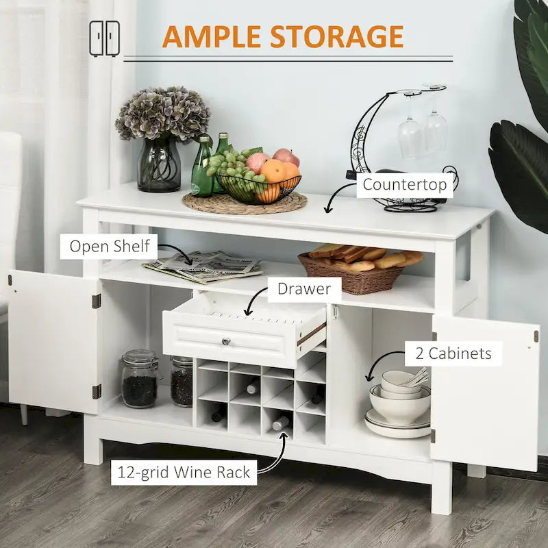 Buffet/bar de cuisine moderne expresso/blanc avec tiroir, 2 placards et casier à vin pour 12 bouteilles – Unité individuelle