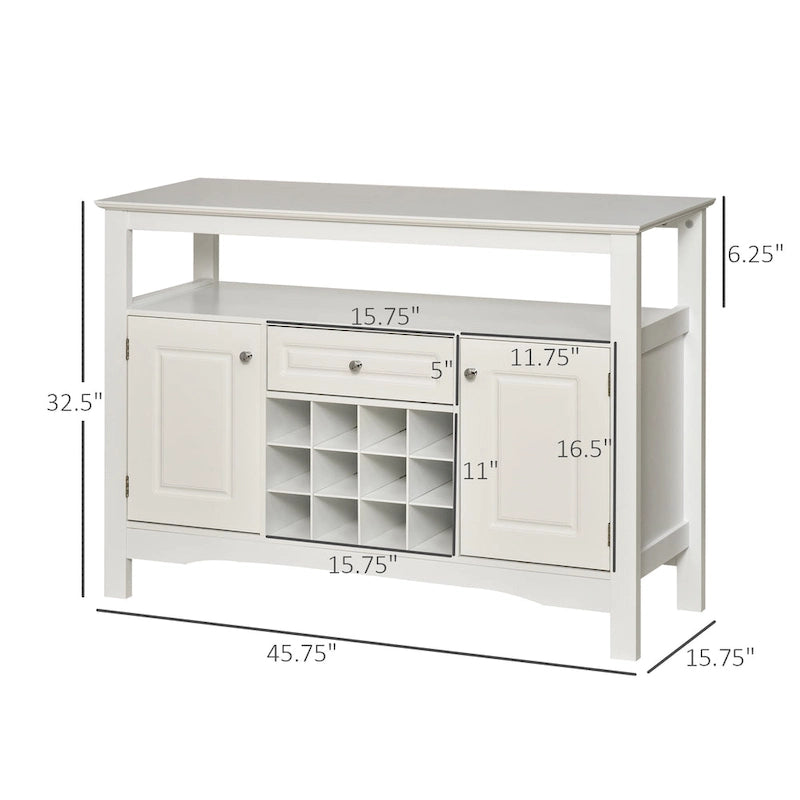 Buffet/bar de cuisine moderne expresso/blanc avec tiroir, 2 placards et casier à vin pour 12 bouteilles – Unité individuelle