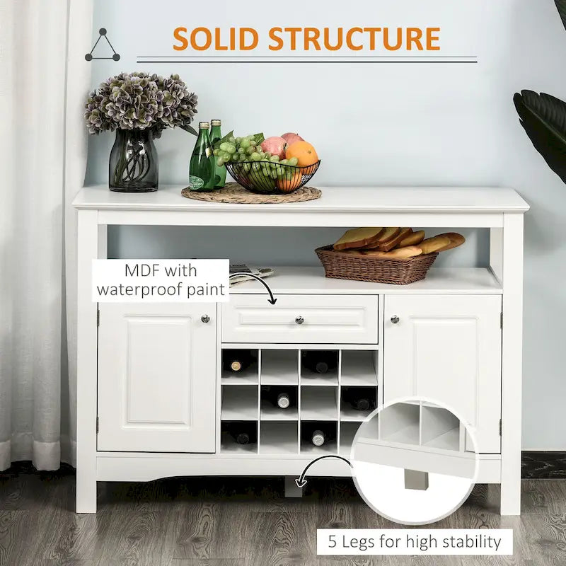 Buffet/bar de cuisine moderne expresso/blanc avec tiroir, 2 placards et casier à vin pour 12 bouteilles – Unité individuelle