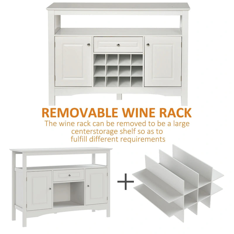 Buffet/bar de cuisine moderne expresso/blanc avec tiroir, 2 placards et casier à vin pour 12 bouteilles – Unité individuelle