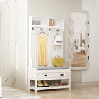 Porte-manteau 3-en-1 Blanc / Noir / Gris avec banc et rangement à chaussures – Style moderne, Utilisation familiale