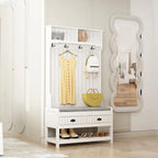 Porte-manteau 3-en-1 Blanc / Noir / Gris avec banc et rangement à chaussures – Style moderne, Utilisation familiale