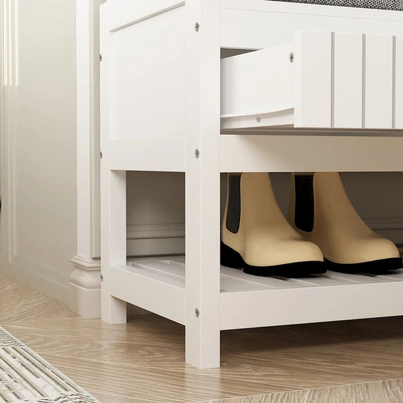 Porte-manteau 3-en-1 Blanc / Noir / Gris avec banc et rangement à chaussures – Style moderne, Utilisation familiale