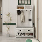 Porte-manteau 3-en-1 Blanc / Noir / Gris avec banc et rangement à chaussures – Style moderne, Utilisation familiale