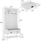 Porte-manteau 3-en-1 Blanc / Noir / Gris avec banc et rangement à chaussures – Style moderne, Utilisation familiale