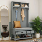 Porte-manteau 3-en-1 Blanc / Noir / Gris avec banc et rangement à chaussures – Style moderne, Utilisation familiale