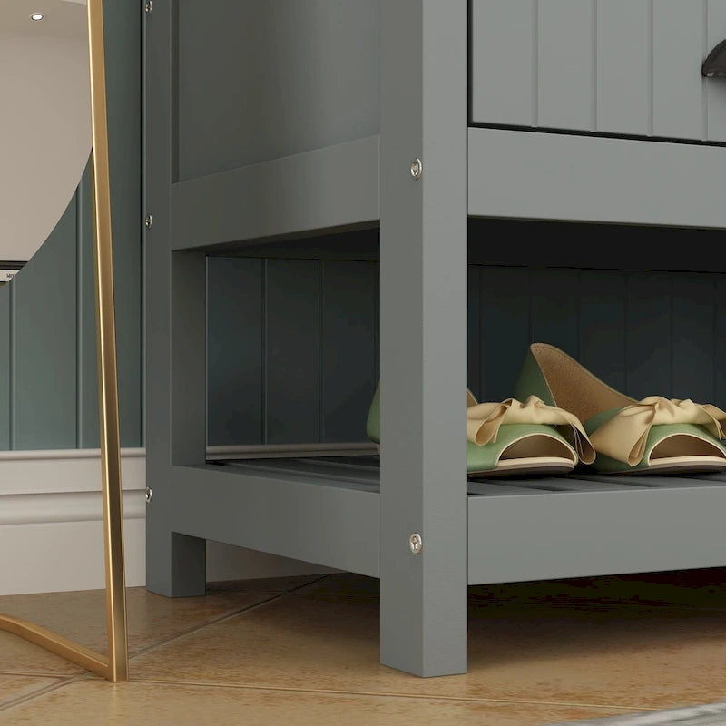 Porte-manteau 3-en-1 Blanc / Noir / Gris avec banc et rangement à chaussures – Style moderne, Utilisation familiale