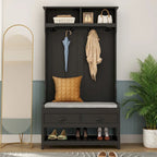 Porte-manteau 3-en-1 Blanc / Noir / Gris avec banc et rangement à chaussures – Style moderne, Utilisation familiale