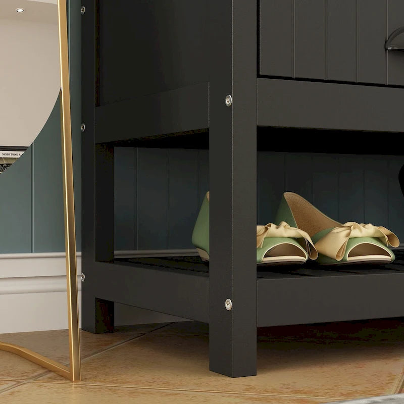 Porte-manteau 3-en-1 Blanc / Noir / Gris avec banc et rangement à chaussures – Style moderne, Utilisation familiale