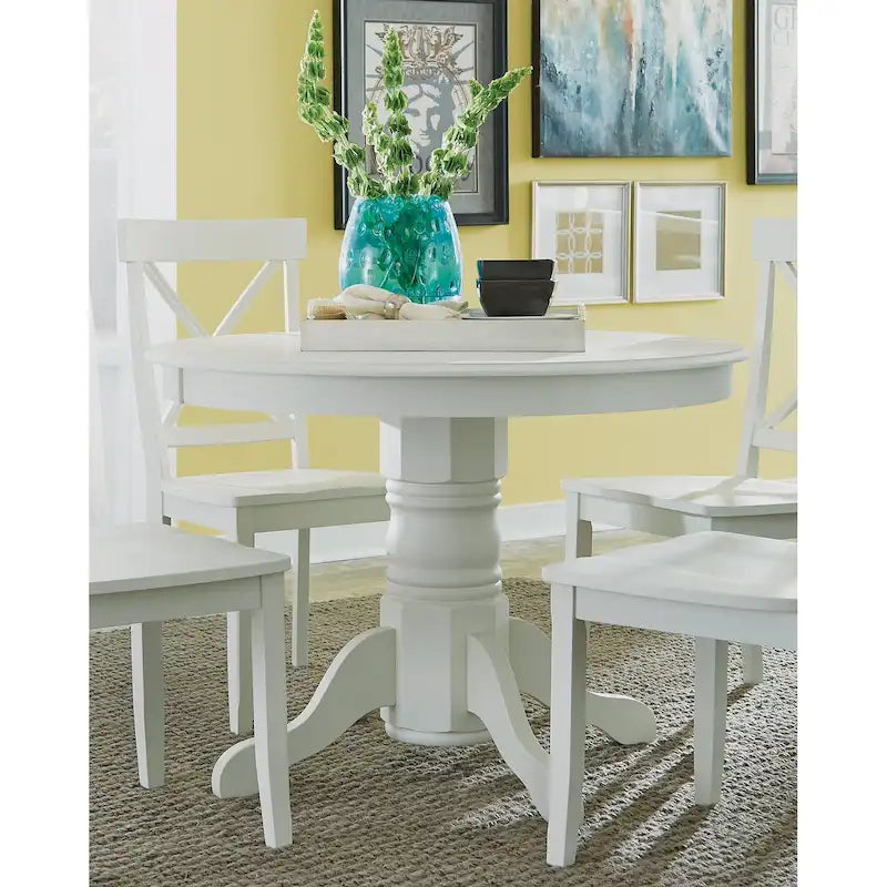 Table de salle à manger ronde sur pied – Multi / Blanc cassé / Noir – En bois massif, pouvant accueillir jusqu'à 4 personnes