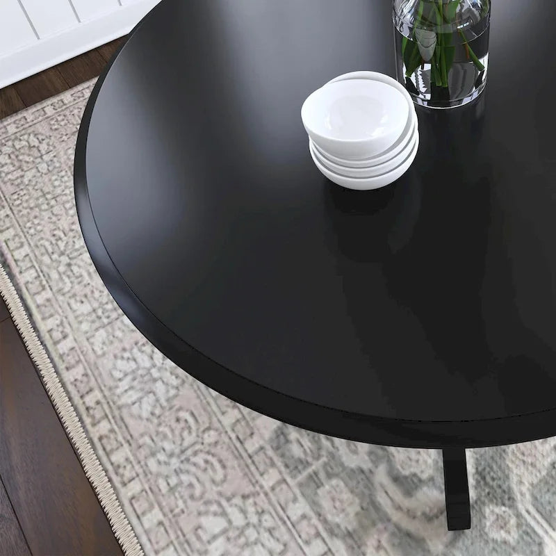 Table de salle à manger ronde sur pied – Multi / Blanc cassé / Noir – En bois massif, pouvant accueillir jusqu'à 4 personnes