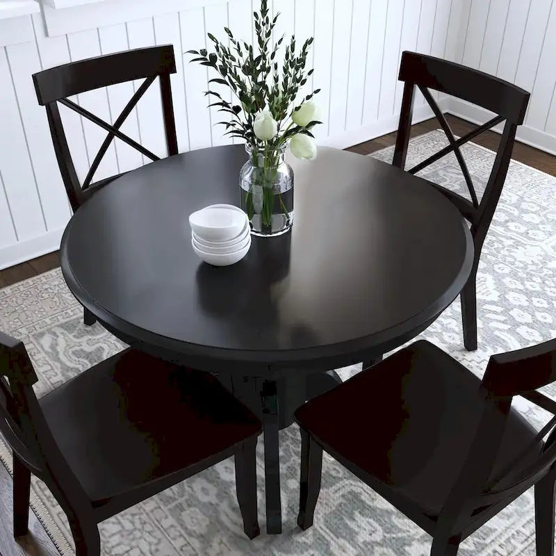 Table de salle à manger ronde sur pied – Multi / Blanc cassé / Noir – En bois massif, pouvant accueillir jusqu'à 4 personnes