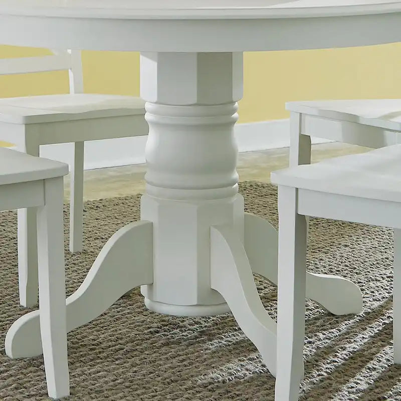 Table de salle à manger ronde sur pied – Multi / Blanc cassé / Noir – En bois massif, pouvant accueillir jusqu'à 4 personnes