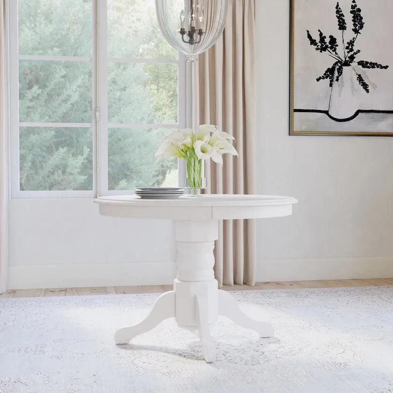 Table de salle à manger ronde sur pied – Multi / Blanc cassé / Noir – En bois massif, pouvant accueillir jusqu'à 4 personnes