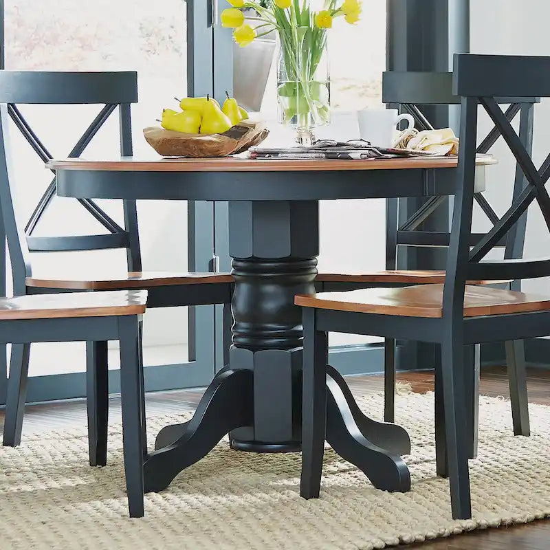 Table de salle à manger ronde sur pied – Multi / Blanc cassé / Noir – En bois massif, pouvant accueillir jusqu'à 4 personnes