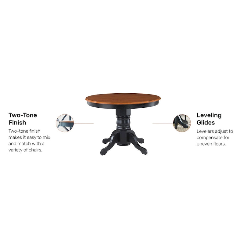 Table de salle à manger ronde sur pied – Multi / Blanc cassé / Noir – En bois massif, pouvant accueillir jusqu'à 4 personnes