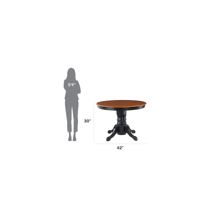 Table de salle à manger ronde sur pied – Multi / Blanc cassé / Noir – En bois massif, pouvant accueillir jusqu'à 4 personnes