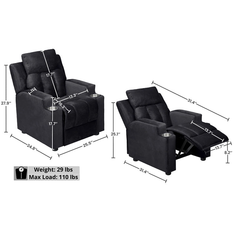Fauteuil inclinable multicolore pour enfants avec repose-pieds et 2 porte-gobelets – Style ludique, pour 1 enfant
