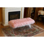 Banc rose et blanc en fausse fourrure avec pieds en X – Style glamour, 2 places