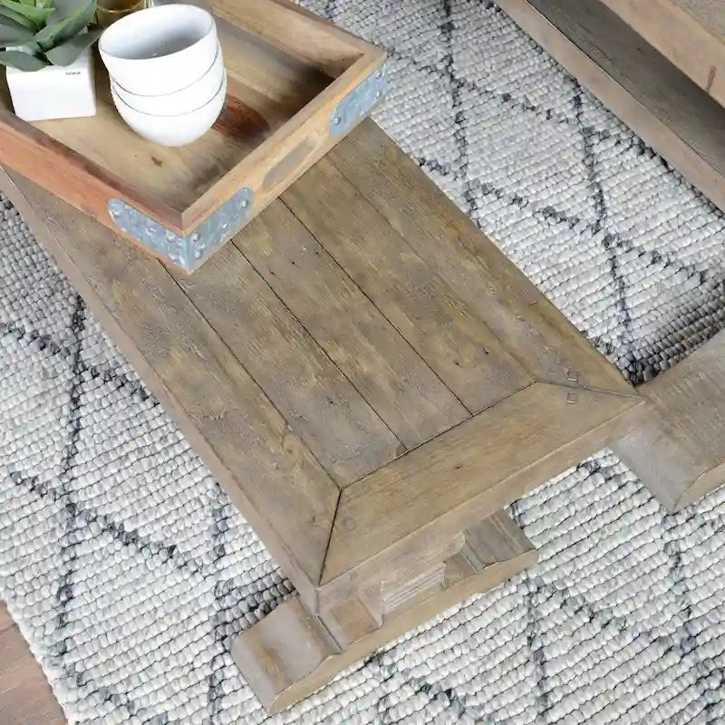 Banc de salle à manger en bois de pin recyclé marron vieilli avec piètement en tréteaux – 66" ou 83", Monoplace