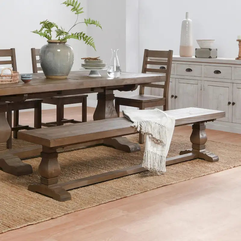 Banc de salle à manger en bois de pin recyclé marron vieilli avec piètement en tréteaux – 66" ou 83", Monoplace