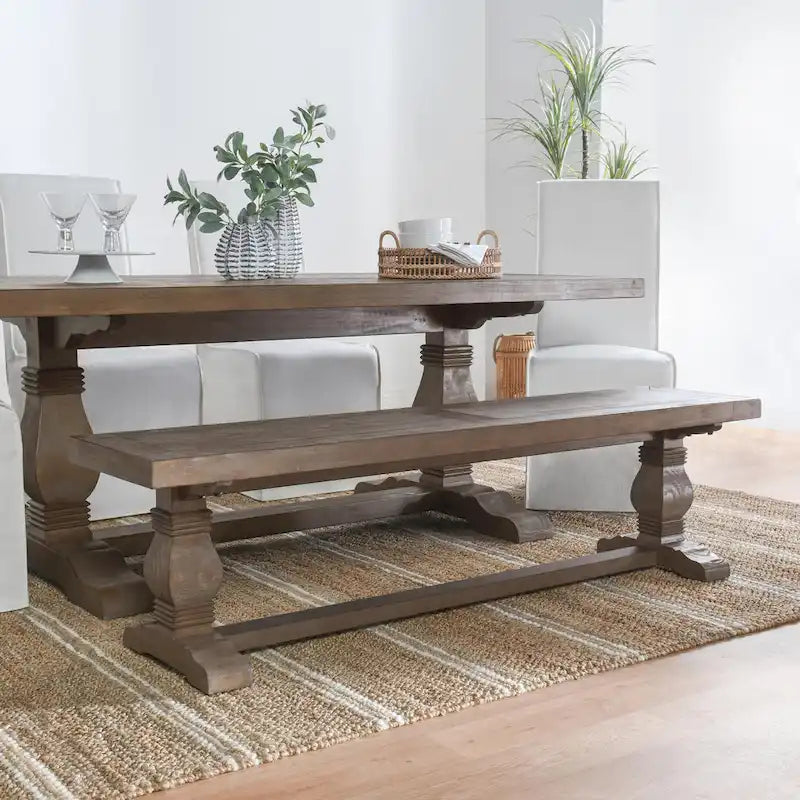 Banc de salle à manger en bois de pin recyclé marron vieilli avec piètement en tréteaux – 66" ou 83", Monoplace